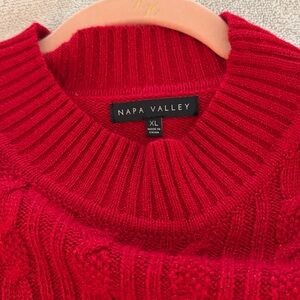 Red Cable Knit Turtleneck Sweater - Women